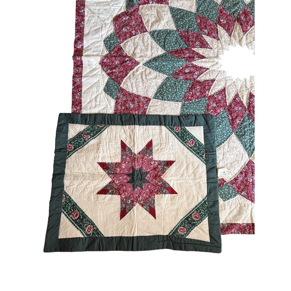 C&F Enterprises Quilt‎ Set Full/Queen Starburst Medallion Green Floral w/ Sham